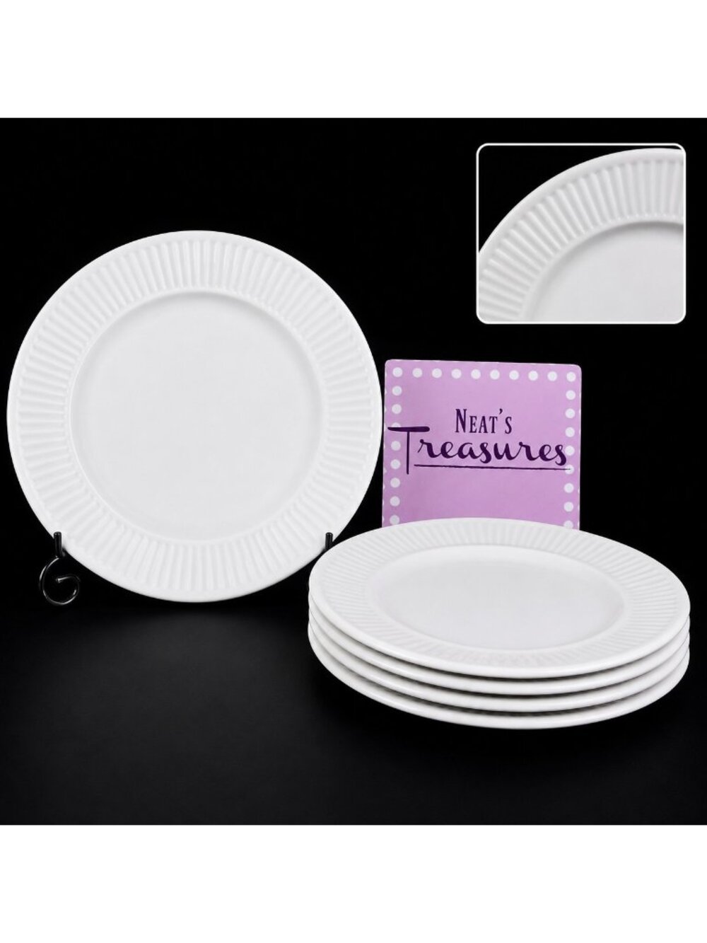 Johnson Brothers ATHENA White Ribbed Smooth England Ironstone Bread Plate Set 5